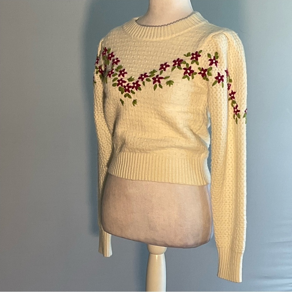Lulus XS Cream Embroidered Floral Coquette Sweater Cottagecore - Picture 15 of 16